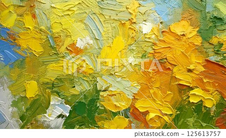 春意：色彩鮮豔的油畫抽象藝術質感時尚背景 125613757