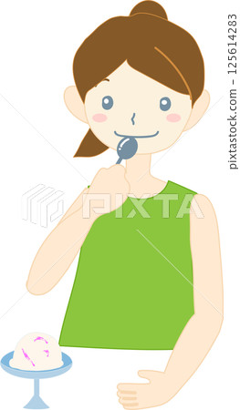 一個女孩吃冰淇淋的插圖 125614283