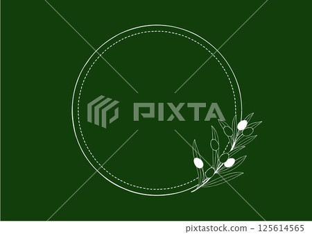 Natural line drawing of olives hand-drawn on a blackboard Frame of a branch of olives 125614565