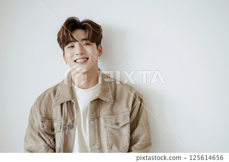 Smiling young Asian man in casual fashion portrait 125614656