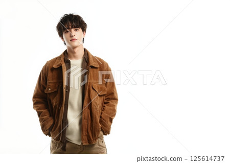 Smiling young Asian man in casual fashion portrait 125614737