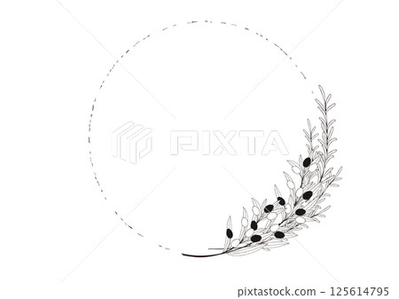 Natural olive and rosemary hand-drawn line frame 125614795