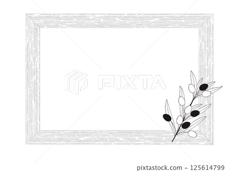 Natural olive hand-drawn line drawing, frame and branch of olive 125614799