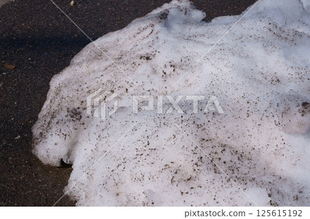 Early spring snow mixed with melting soil 125615192