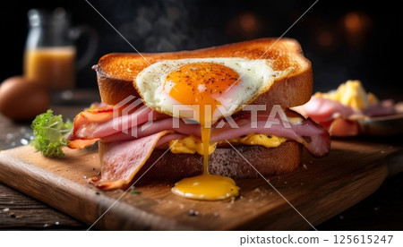 Luxurious ham and egg toast with melty yolk 3 125615247
