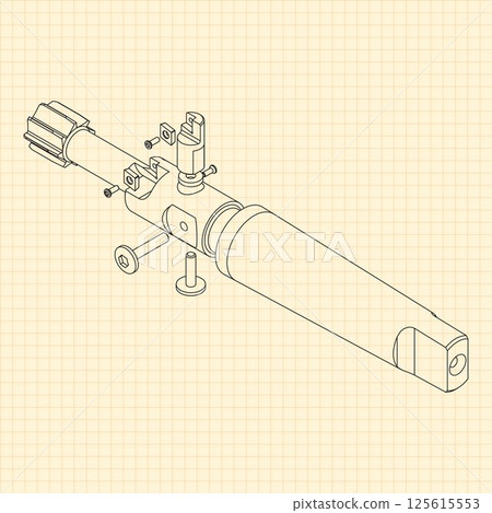 Mechanical engineering drawings. Tap tools, borer. Technical Design. Cover. Blueprint. Step Cutting Tool with Countersinking Function. Technical 3D Vector Illustration 125615553