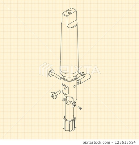 Mechanical engineering drawings. Tap tools, borer. Technical Design. Cover. Blueprint. Step Cutting Tool with Countersinking Function. Technical 3D Vector Illustration 125615554