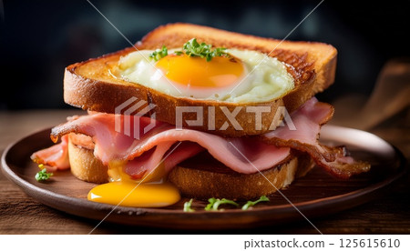 奢華火腿雞蛋吐司,蛋黃融化 1 奢華火腿雞蛋吐司,蛋黃融化 1 125615610