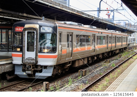 Kiha 75 快速列車三重停泊在名古屋站 125615645