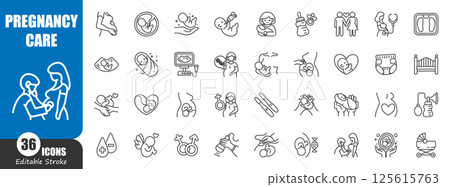 Pregnancy care . Medical outline icon . Editable stroke . Vector . 125615763