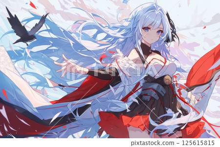 Dynamic white-haired beautiful girl character, anime-style fantasy illustration 125615815