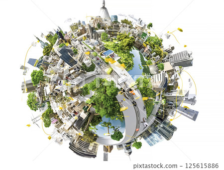 Illustration material of a future city seen from above Illustration material of a future city seen from above 125615886