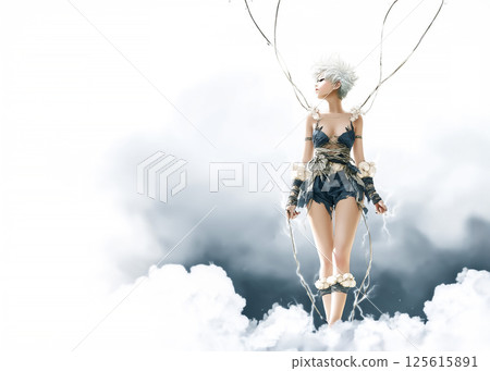 身披閃電的電妖精的插畫素材 身披閃電的電妖精的插畫素材 125615891