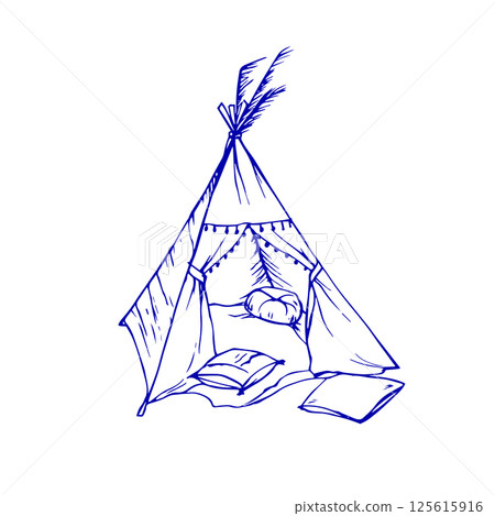 Beach tent vector hand drawn sketch. Mediterranean vacation on the coast Beach tent vector hand drawn sketch. Mediterranean vacation on the coast 125615916