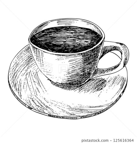 cup of coffee or tea on a white saucer. cup of coffee or tea on a white saucer. 125616364