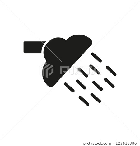Shower Head With Water Drops Solid Icon. Personal Hygiene, Daily Cleaning, And Bathroom Equipment Silhouette Symbol. Household Routine. Isolated Vector Illustration 125616390