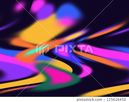 Abstract colourful waves on dark black background with noice effect. Blurred soft coloured abstraction. Glowing purple, orange, pink, yellow gradient. Abstract colourful waves on dark black background with noice effect. Blurred soft coloured abstraction. Glowing purple, orange, pink, yellow gradient. 125616450