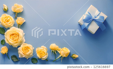 Father's Day gift and a bouquet of yellow roses 125616697