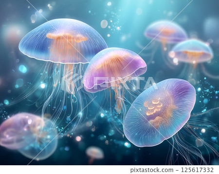 發光水母的水下幻想背景 125617332