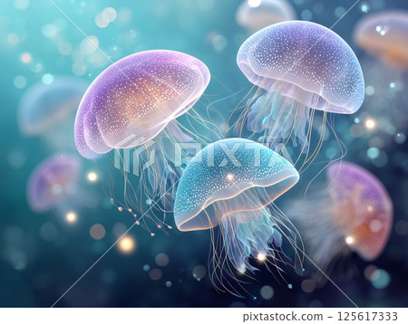 發光水母的水下幻想背景 125617333
