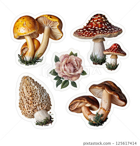 Mushroom stickerbox with rose 125617414