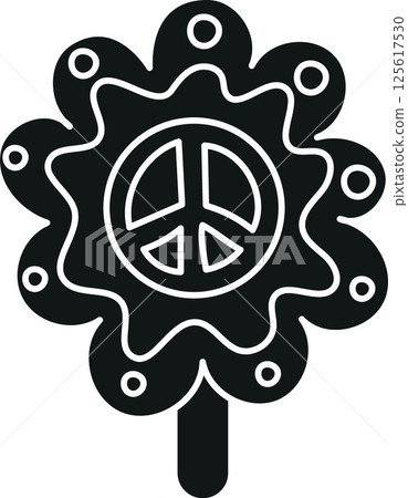 groovy ice cream, groovy boho popsicle in doodle glyph style. Colorful lollipop with peace symbol in the center. groovy ice cream, groovy boho popsicle in doodle glyph style. Colorful lollipop with peace symbol in the center. 125617530