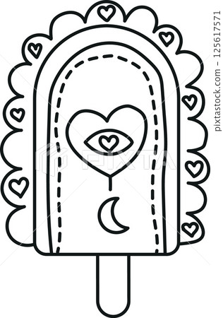 groovy ice cream, groovy boho popsicle in line style. Colorful ice cream popsicle with heart and moon design. 125617571
