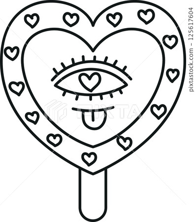groovy ice cream, groovy boho popsicle in line style. Colorful heart-shaped lollipop with an eye and playful design. groovy ice cream, groovy boho popsicle in line style. Colorful heart-shaped lollipop with an eye and playful design. 125617604
