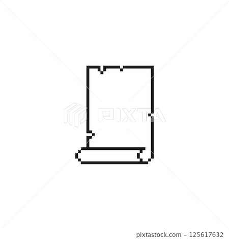 Ancient parchment roll, old paper blank scroll black outline vector pixel art, antique papyrus document twisted bottom 125617632