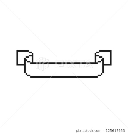 Ribbon banner black outline pixel art vector icon, vintage 8 bit tape frame blank curved ends and space for slogan Ribbon banner black outline pixel art vector icon, vintage 8 bit tape frame blank curved ends and space for slogan 125617633