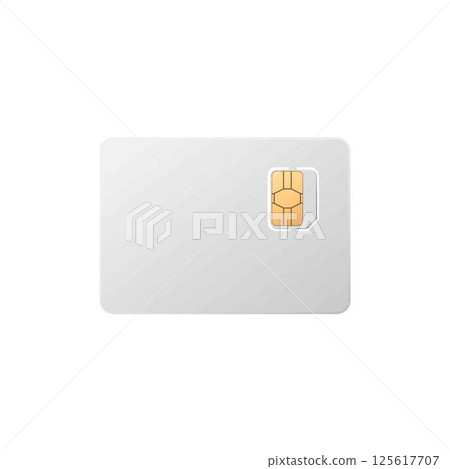 Sim card microchip on white plastic card 3D vector icon, wireless GSM equipment for mobile smartphone, identity module Sim card microchip on white plastic card 3D vector icon, wireless GSM equipment for mobile smartphone, identity module 125617707