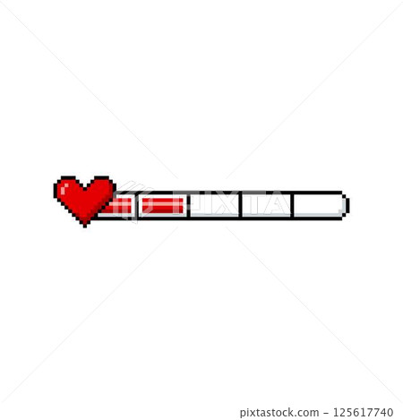 Pixel game life bar with red heart, vector illustration. Pixel game life bar with red heart, vector illustration. 125617740