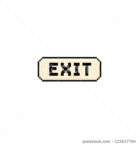 UI UX user software interface pixel vector icon, rectangle button with EXIT text, retro close cursor, navigation block UI UX user software interface pixel vector icon, rectangle button with EXIT text, retro close cursor, navigation block 125617784