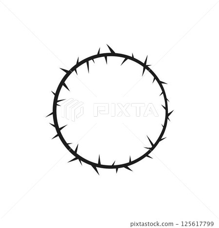 Black abstract round frame with sharp thorns. Blackthorn or grapevine. 125617799
