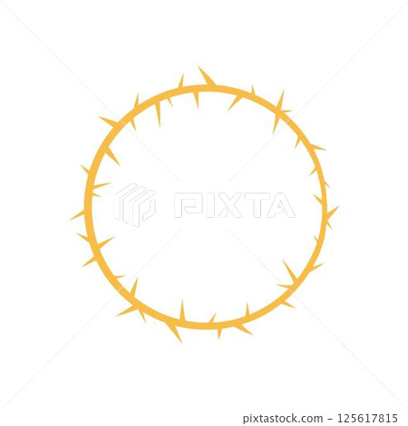 Barbwire circle frame, thorny orange round line border, vector barb rusty stripe, torn stem with spikes, gothic element 125617815