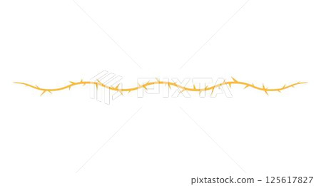 Vector seamless border of a curved yellow blackthorn branch with sharp thorns. Vector seamless border of a curved yellow blackthorn branch with sharp thorns. 125617827