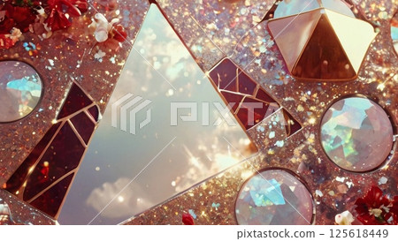 Art deco particle blue card background design with glitter gold foil background 125618449