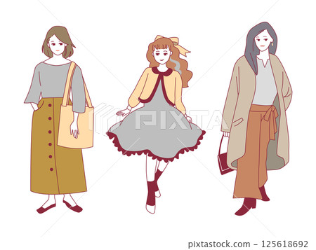 Character illustration set: Stylish women's full body poses 125618692