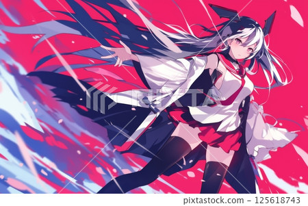 Dynamic white-haired beautiful girl character, anime-style fantasy illustration Dynamic white-haired beautiful girl character, anime-style fantasy illustration 125618743