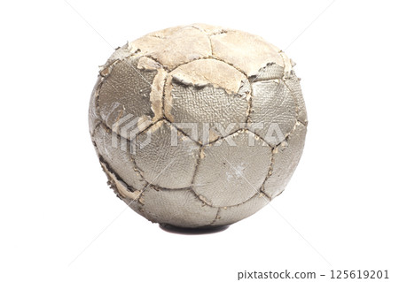 old leather soccer ball isolated on white background 125619201