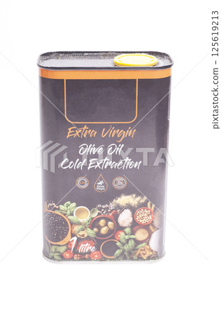 Olive oil metal can isolated on white. Olive oil metal can isolated on white. 125619213
