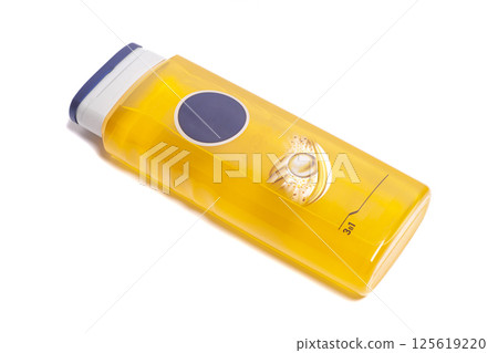 Plastic bottles of shampoo, conditioner, hair gel, isolated on white background Plastic bottles of shampoo, conditioner, hair gel, isolated on white background 125619220