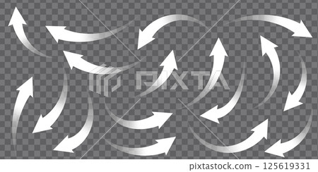 Set of white arrows showing air flow direction, isolated on transparent background. 125619331