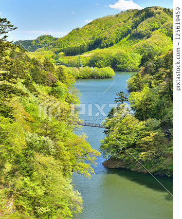 Scenery of Shiobara Dam surrounded by fresh greenery in Nasushiobara City, Tochigi Prefecture 125619459