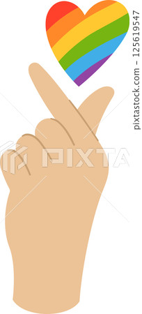 Hand Making Mini Heart Gesture with Rainbow Heart Above Isolated on White. Colorful LGBTQ+ Pride Month Symbol Celebrating Love, Equality, and Inclusion Hand Making Mini Heart Gesture with Rainbow Heart Above Isolated on White. Colorful LGBTQ+ Pride Month Symbol Celebrating Love, Equality, and Inclusion 125619547