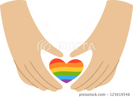 Hands Forming Heart Shape Around Rainbow Heart Isolated on White. LGBTQ+ Pride Symbol Celebrating Love, Inclusion, and Diversity. Colorful Vector Illustration for Pride Month and Equality Themes Hands Forming Heart Shape Around Rainbow Heart Isolated on White. LGBTQ+ Pride Symbol Celebrating Love, Inclusion, and Diversity. Colorful Vector Illustration for Pride Month and Equality Themes 125619548