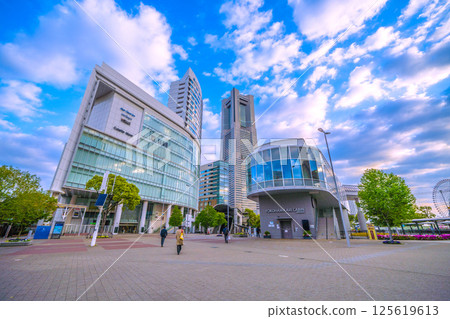 Tokyo cityscape in Japan: Early morning in front of Sakuragicho Station, Landmark Tower, Air Cabin Sakuragicho Station, etc. = April 26th 125619613
