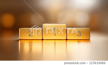 A golden podium with 1st, 2nd and 3rd place engraved on it at the glamorous awards ceremony | Winner's Stage 125619988