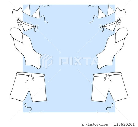 Swimsuit frame seamless vertical border template for text. Vector graphic line ink illustration. Vacation and holiday concept. Promotion design. Banner, poster. 125620201