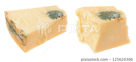 moldy parmesan cheese isolated on white background 125620306
